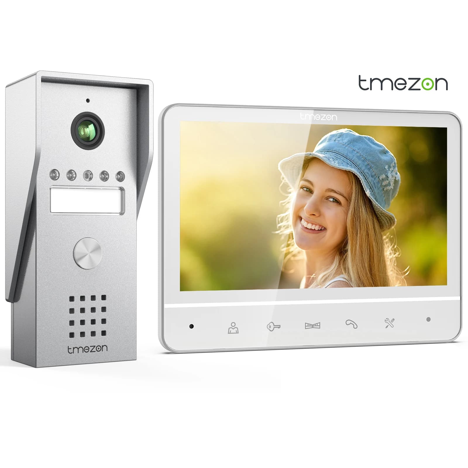 TMEZON Sistema de interfone com vídeo e 4 fios, com campainha, interfone com câmera, 120 °   Câmera de Visão Ampla com Tela Colorida de 7