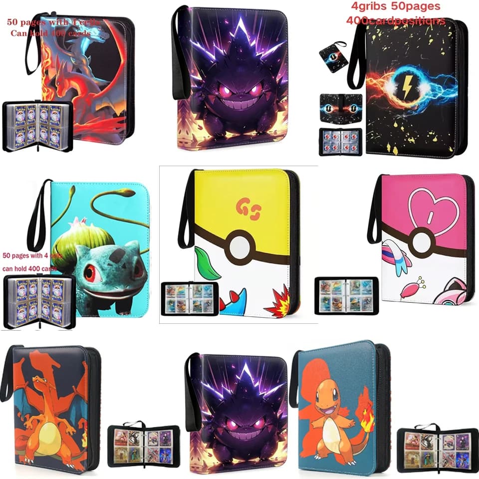 2026 NOVO Potdemiel 400 PCS Poke moned! Álbum grampeador cartão de foto PU cartão de álbum com zíper adequado para cartão de transação cartão