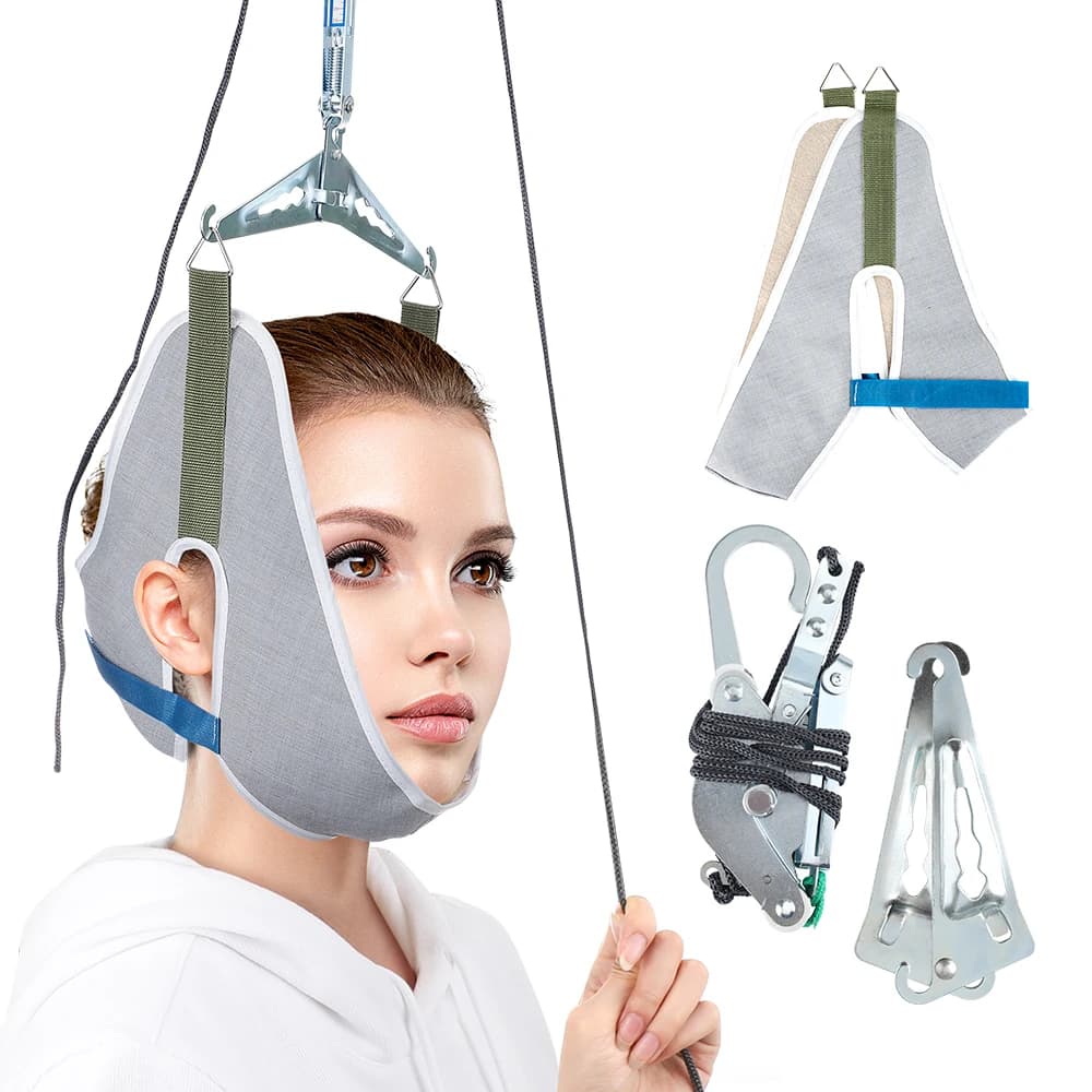 Sobre a porta pendurado pescoço kit de tração almofada cinto cinta ajustável correção cervical maca volta cabeça massageador