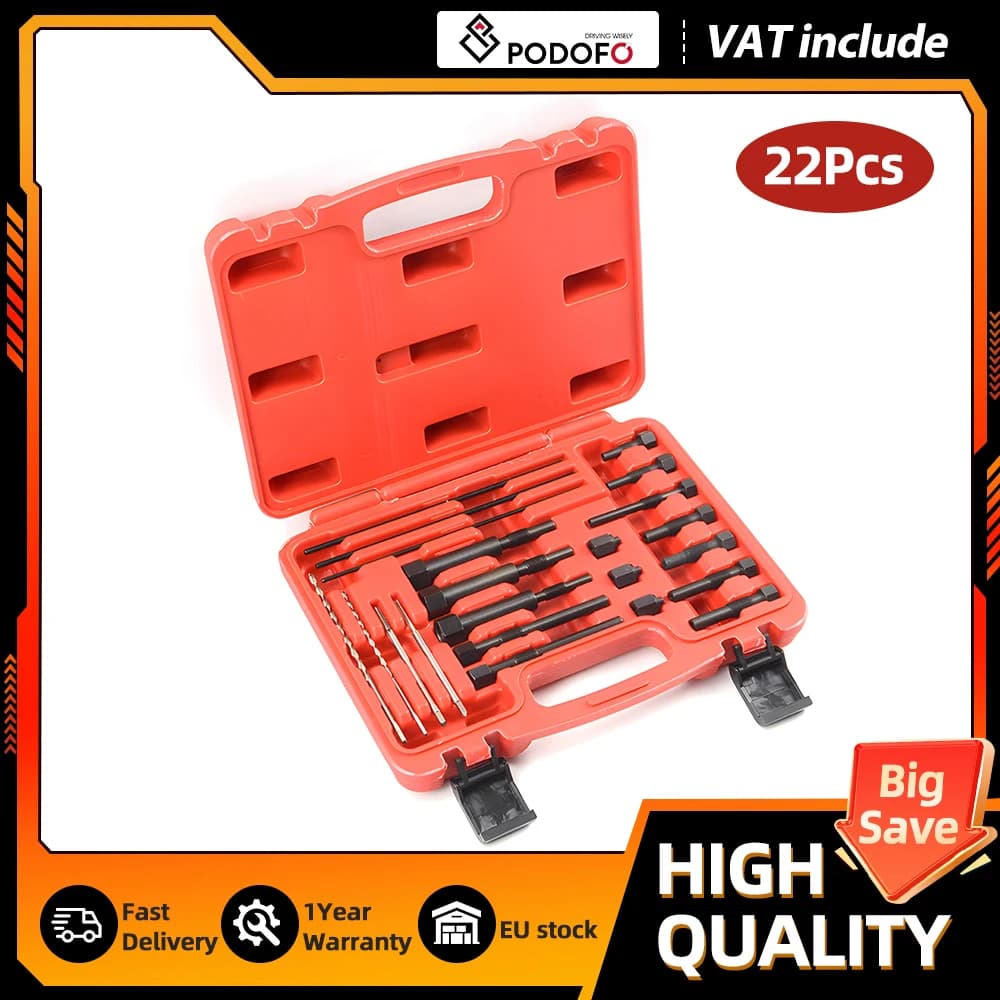 Kit Extrator de Velas de Incandescência Podofo 22 Peças para Eletrodos M8 M10 – Ferramenta Automotiva para Reparo de Motores Pequenos