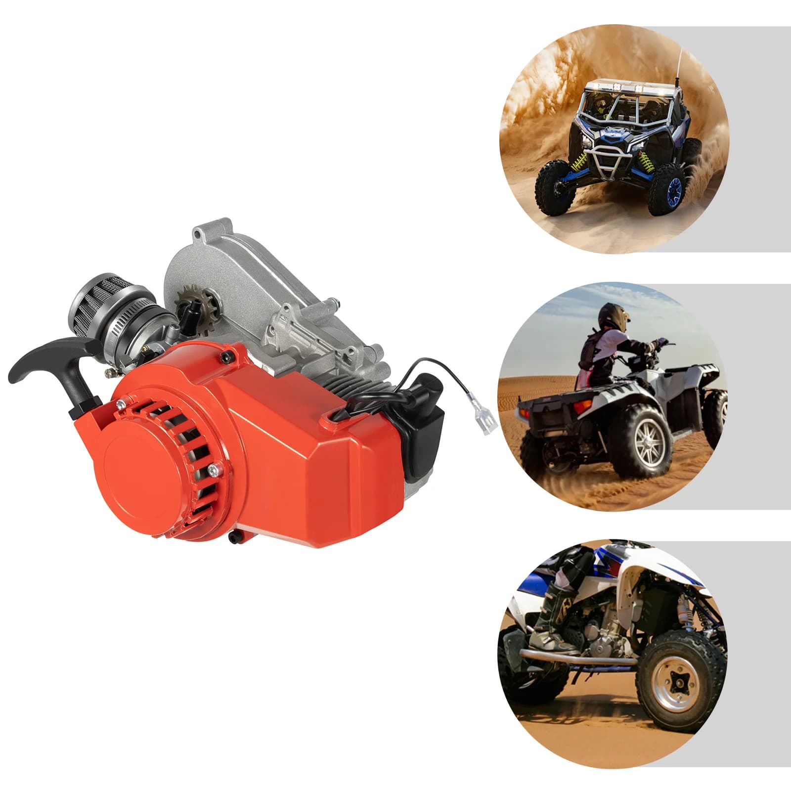 Mini motor de alumínio de 2 tempos, cilindro único 49cc, motor de corrida refrigerado a ar para mini dirt bike e atv