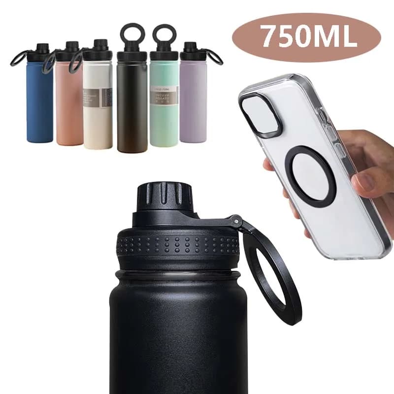 Garrafa de vácuo de aço inoxidável com suporte magnético Grande capacidade Garrafa de água de isolamento para viagens Copa de água esportiva
