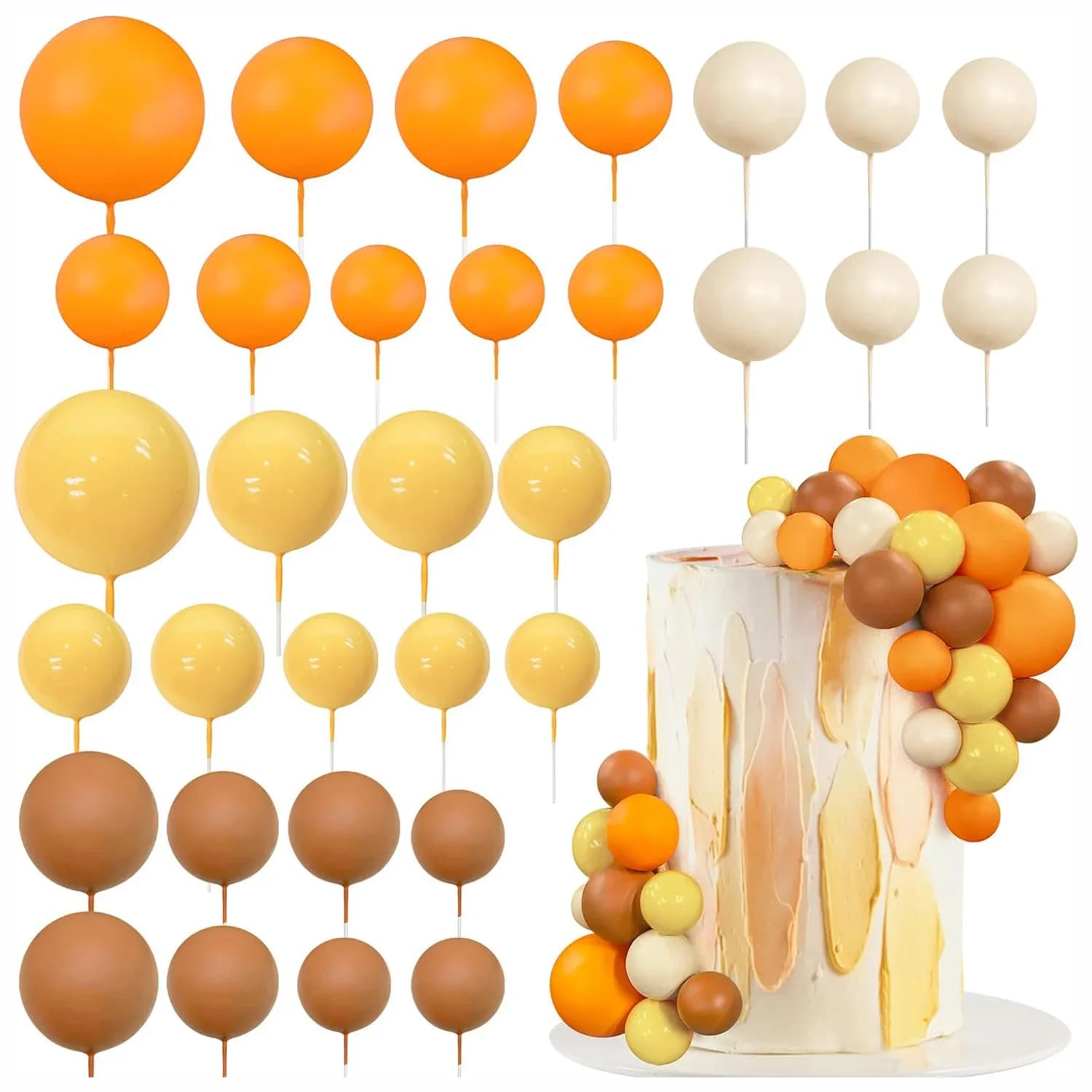 Decoração de bolo bolas laranja esférica cupcake toppers pequenos presentes de festa adequados para decorações de casamento festa de feriado