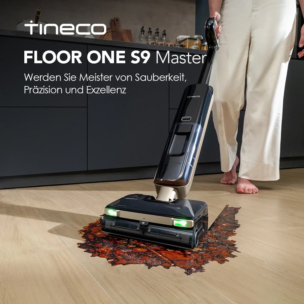 Aspirador de pó e água Tineco Floor ONE S9 Master, rodo StreakFree, tecnologia ThermoBlast, limpeza com água quente, carcaça ultrafina de 9,9 cm,