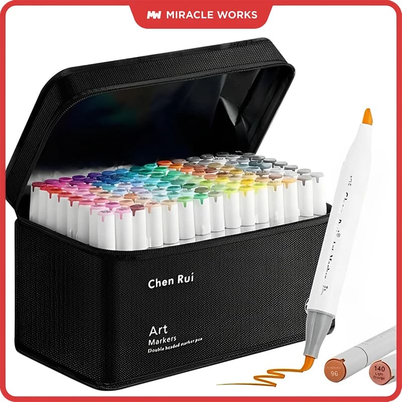 Conjunto de marcadores de arte profissional, marcadores de álcool para desenho artístico, ponta dupla (ponta de pincel + ponta larga) para colorir,