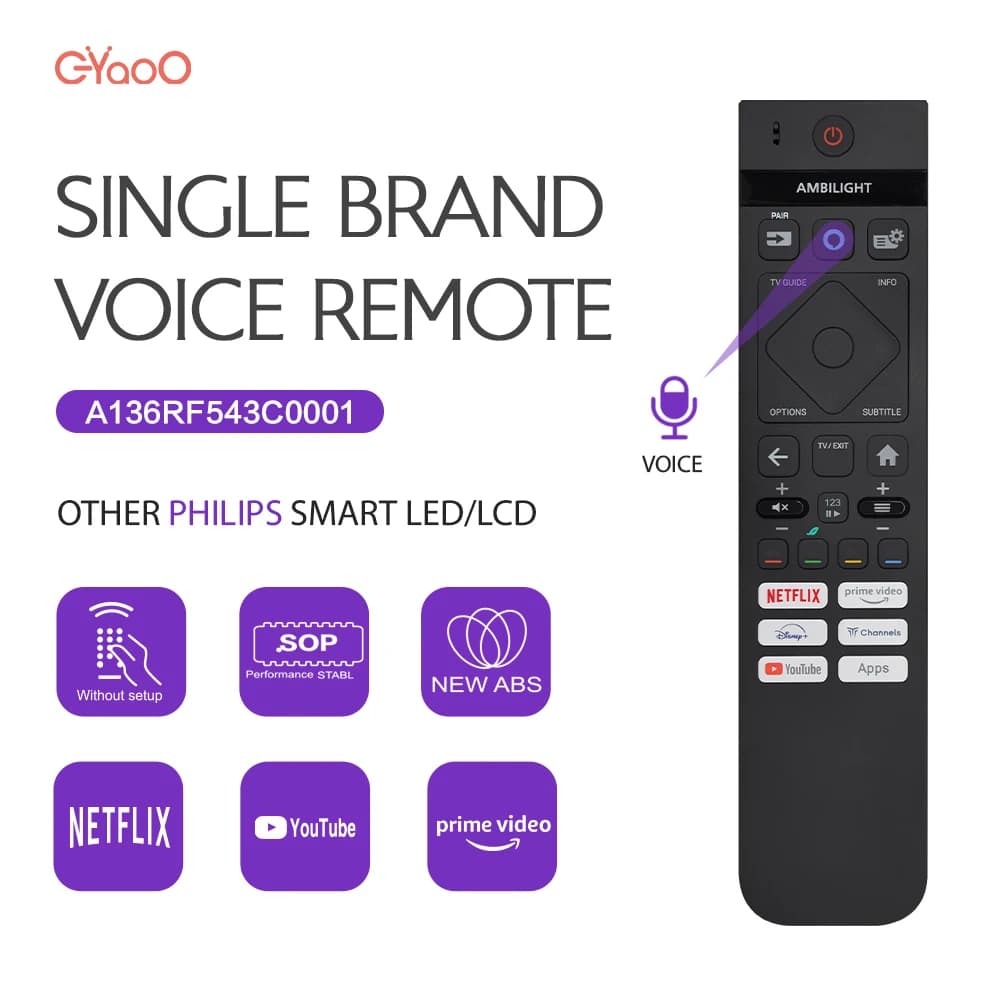 Controle remoto de TV de voz Ambilight para Philips compatível com 43PUS7009/12 43PUS7609/12 398GR10BEPHNE000SY 398GR10BEPHNE000CR