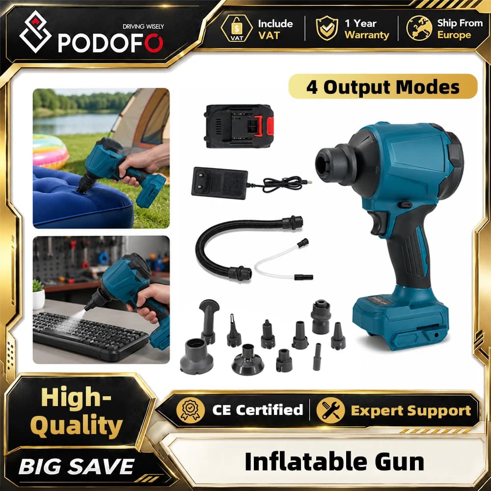 Soprador de Ar Elétrico Sem Fio Podofo com 7 Bicos para Remoção de Poeira e Neve, Soprador de Poeira 34m/s, Secador de Cabelo, 4 Modos de Fluxo de