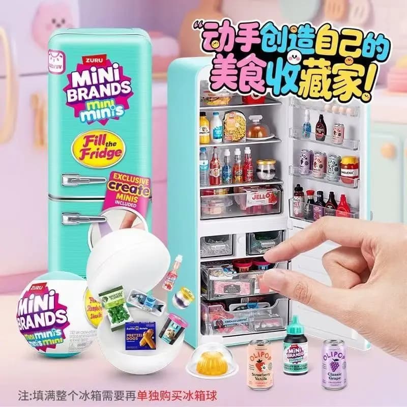 Mini Geladeira de Brinquedo com Luzes LED para Casa de Bonecas, com Mini Alimentos, Decoração de Cenário de Micro Cozinha, Presente para