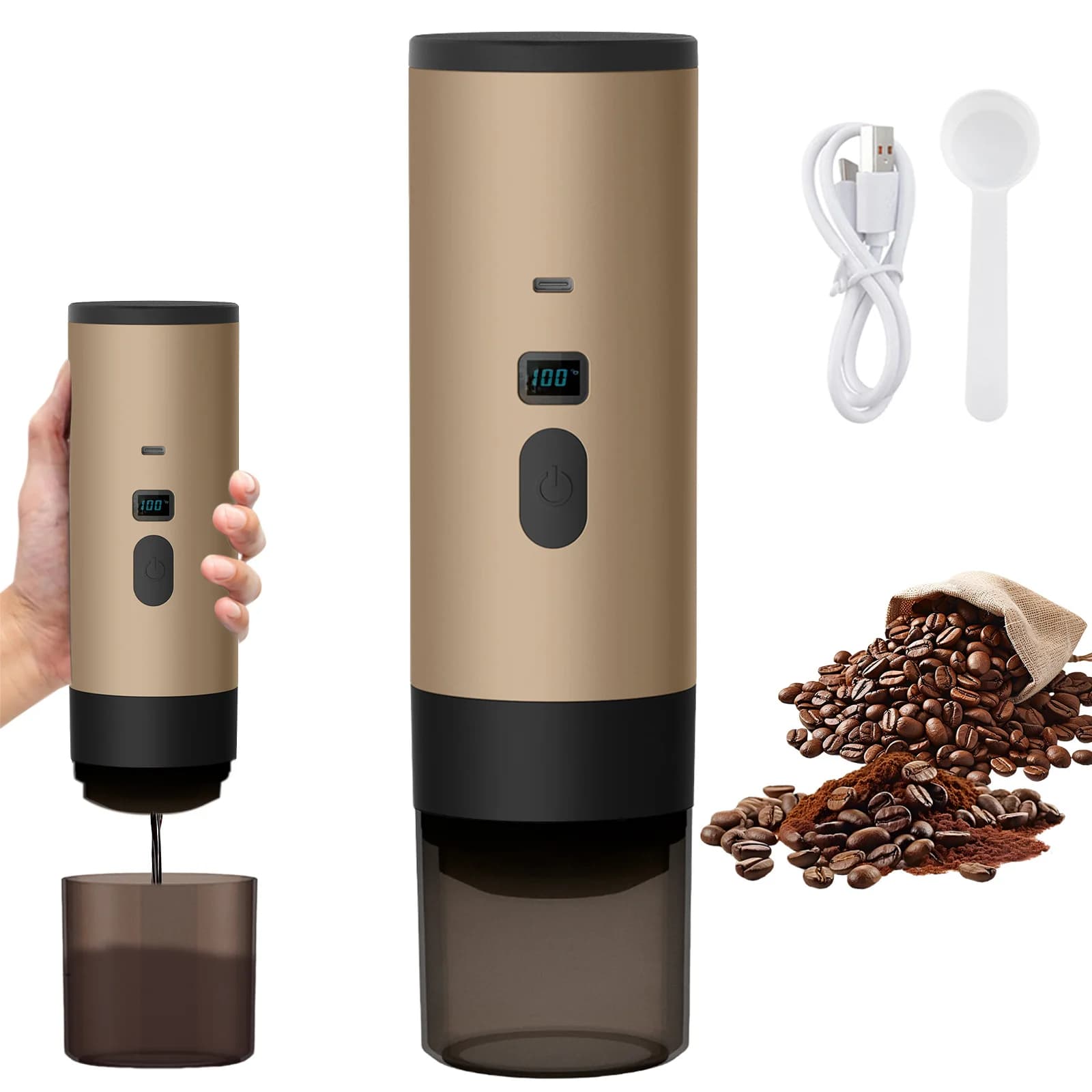 Cafeteira portátil 3 em 1, máquina de café expresso USB de 20bar para casa de carro de viagem, design compacto de aquecimento rápido