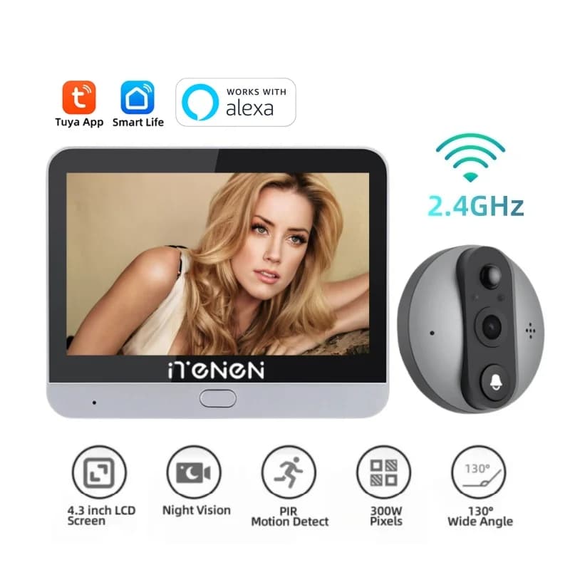 Tuya inteligente de baixa potência casa porta olho câmera 3mp áudio em dois sentidos sem fio 2.4g wifi porta peepholes vídeo campainha funciona