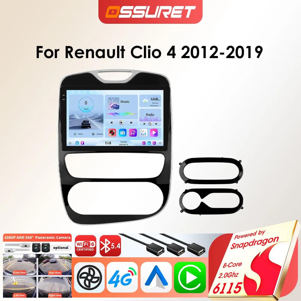Reprodutor de rádio de carro Android OSSURET para Renault Clio IV 4 2012-2019 Carplay Auto GPS 8core Autoradio inteligente por Snapdragon 6115
