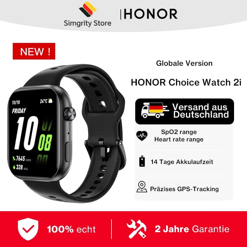 HONOR Choice Watch 2i, Relógio Inteligente com Chamadas Bluetooth, AMOLED de 1,85 polegadas, prontidão de 14 dias, Spo2, 1ATM, IP68, Branco/Preto