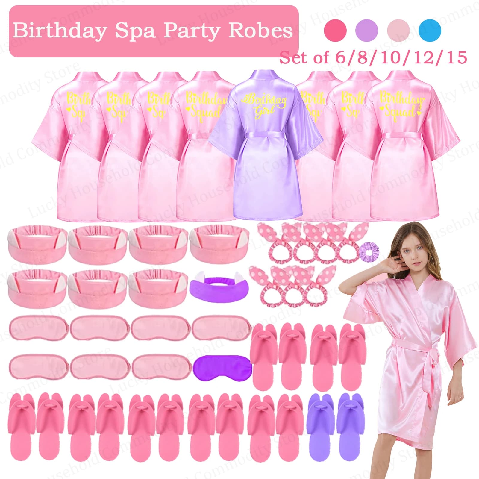 Conjunto de Roupões de Cetim Kimono para Festa de Aniversário e Spa, Decoração para Festa do Pijama - 6/8/10/12/15 Peças