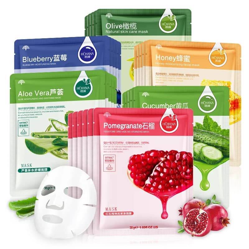 30 pçs frutas frescas máscaras faciais rosto cuidados com a pele hidratante endurecimento hidratante coreano máscara facial produtos de cuidados
