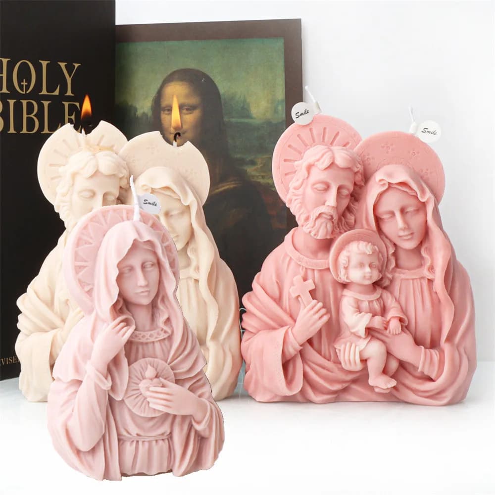 Religião jesus família vela molde de cera silicone maria estátua resina molde diy virgem maria gesso ferramentas resina decoração para casa