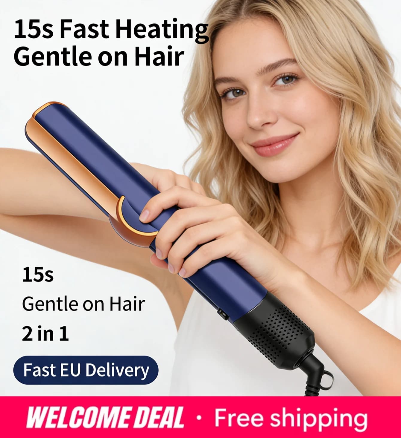 Secador de Cabelo Nuoying 2 em 1 com Íons Negativos e Aquecimento Rápido para Estilização de Cabelos Lisos Enviado da Europa