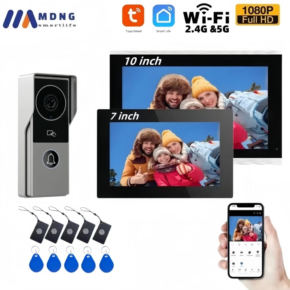 7 Polegada tuya inteligente sem fio wifi sistema de intercomunicação de entrada de porta de vídeo em casa 1080p wifi campainha câmera com monitor