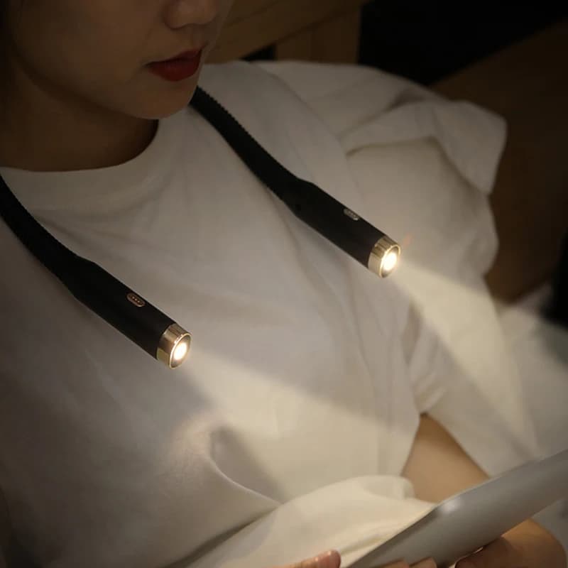 Luz de leitura de pescoço, luz de livro, luz de pescoço dobrável, recarregável de longa duração para leitura