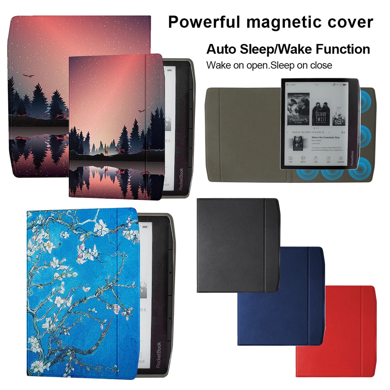 Pocketbook Era Flip Case, Couro PU, Auto Wake, Sono, Capa do livro magnético, E-Reader, PB700, 7 ", 2022