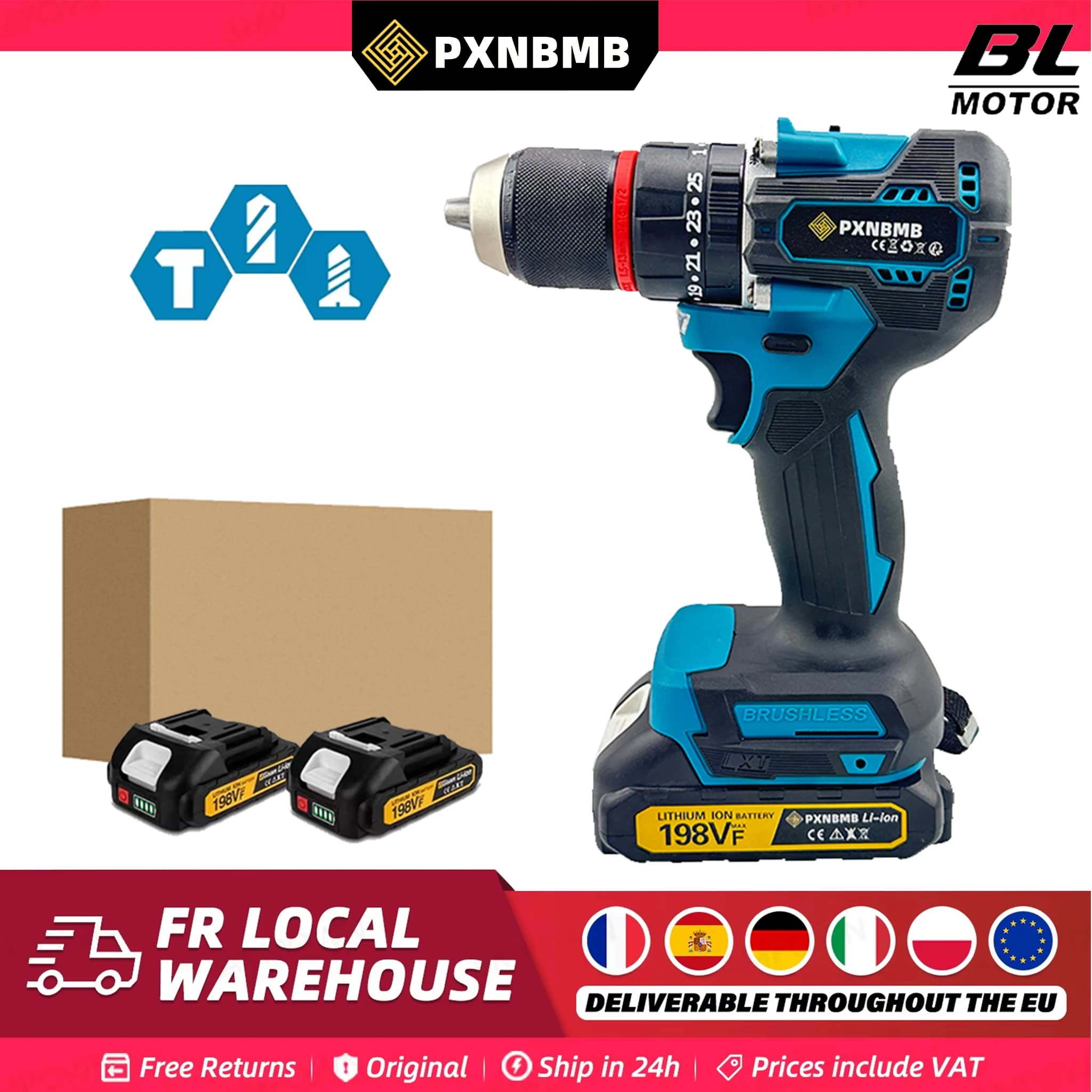 Parafusadeira de Impacto Elétrica Sem Fio PXNBMB 65N.m, Ferramenta Elétrica de Impacto Brushless 13MM 35 + 3 para Makita 18V