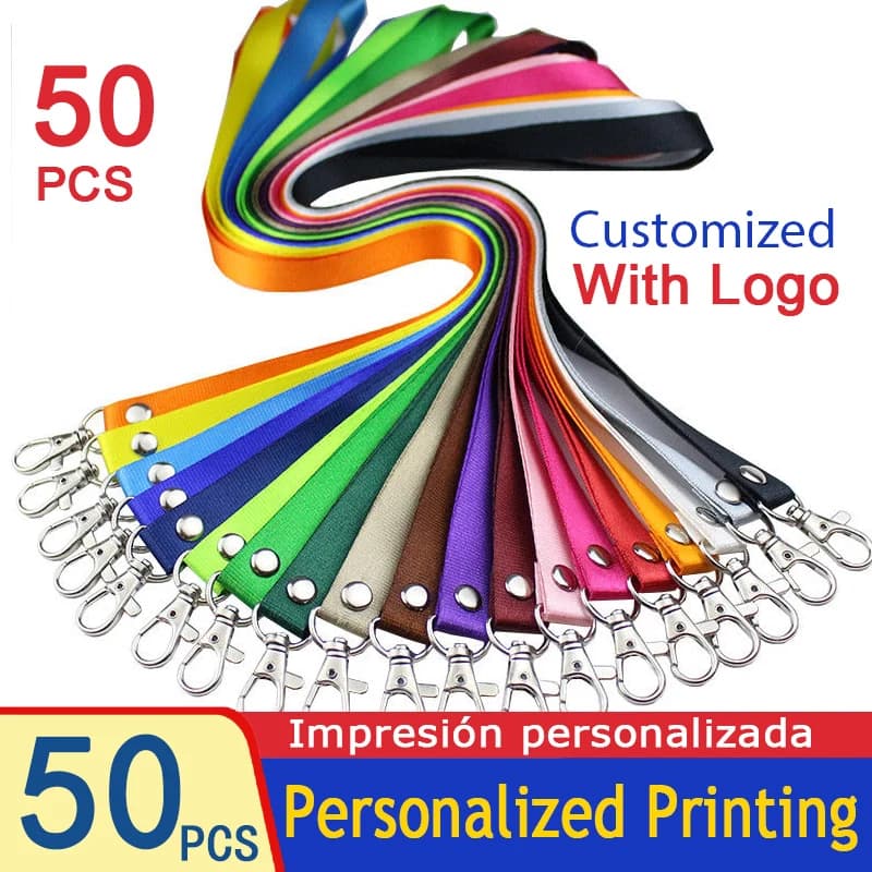 50 pçs personalizado impresso chaveiro impressão pessoal cordão com nome do logotipo para titular do crachá cartões de identificação impressão