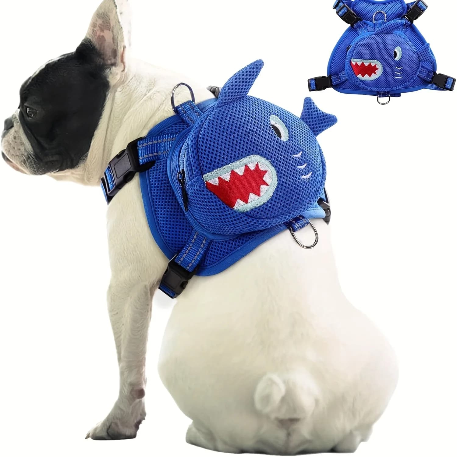 Mochila para cães, mochila sem puxar com anel d para cães pequenos e médios, tubarão fofo, auto transportadora para animais de estimação, viagem