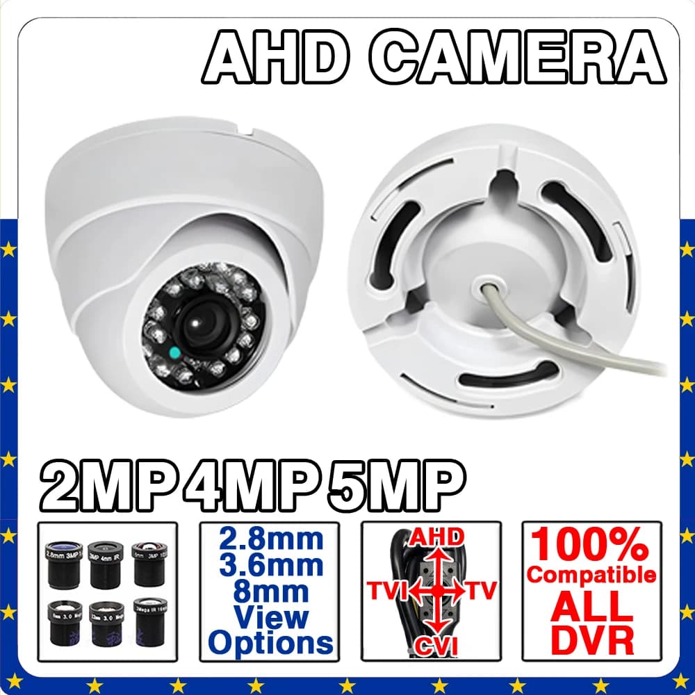 Câmera Dome Mini AHD Branca Plug and Play 4K 5MP 4MP 1080P Analógica/TVI/CVI 4 em 1 HD com Menu OSD para Segurança Interna Residencial CCTV