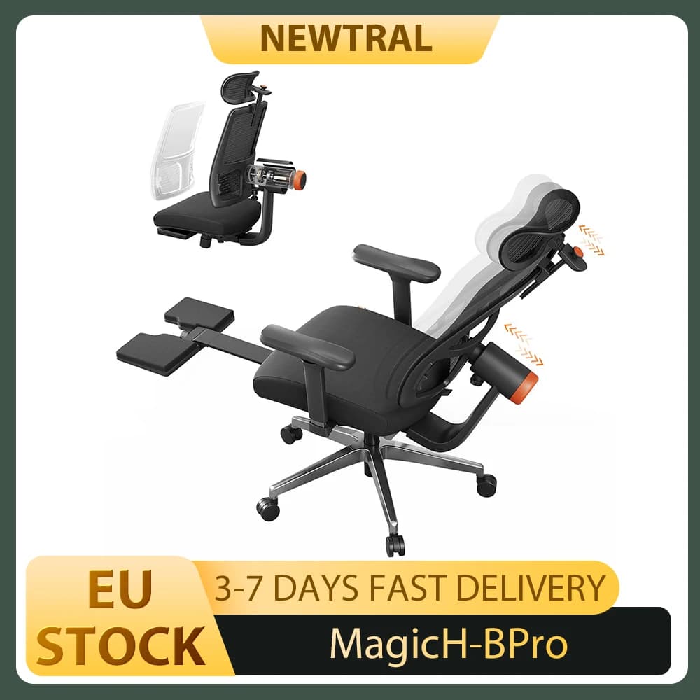 Cadeira Ergonômica NEWTRAL MagicH-BPro com Apoio para os Pés, Encosto com Ajuste Automático, Apoio de Cabeça, Suporte Adaptativo para a Parte