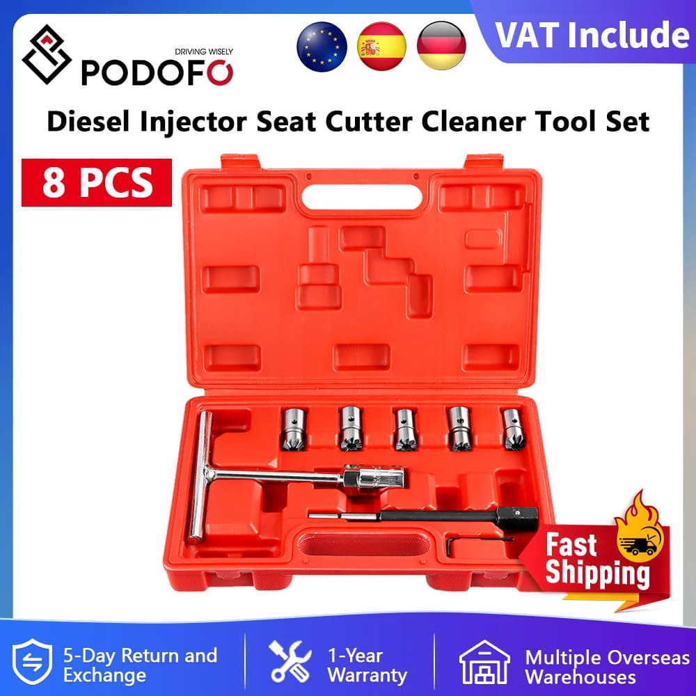 Podofo 8 pc injetor diesel cortador de assento ferramenta de limpeza removedor de carbono injetor diesel cortador de assento conjunto de ferramentas