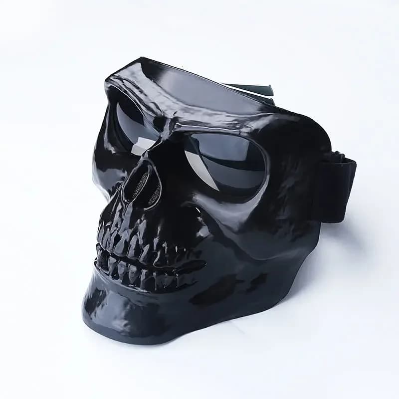 Máscara plástica do crânio da cara cheia com óculos, capacete da motocicleta, escudo do motociclista, motocross, moto, fantasma