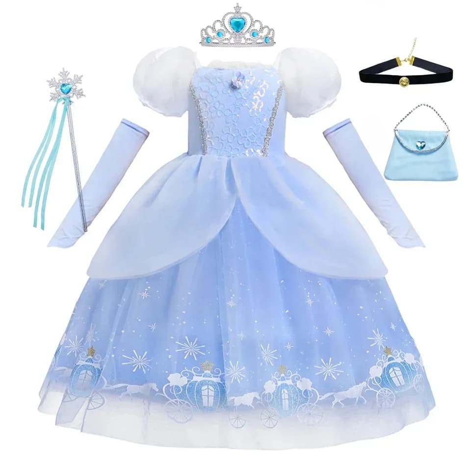 Cinderela princesa cosplay vestido para menina crianças vestido de baile lantejoulas carnaval tutu puff malha roupas para presente aniversário