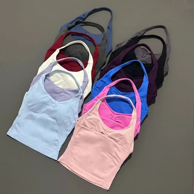 Ginásio esportes topo feminino sem costura yoga tanque palangre com tiras superior aberto volta sutiã roupas esportivas ginásio correndo treino