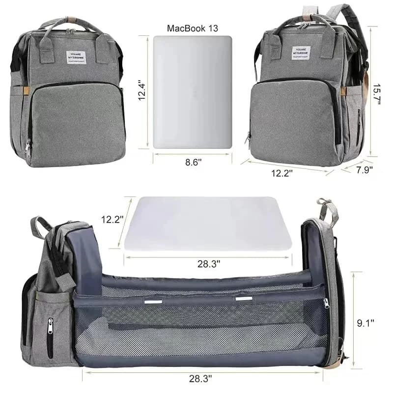 Bolsa dobrável para mamãe, leve, portátil, dobrável, berço, cama, grande capacidade, mochila para bebê, feminina, bolsa para saída de mamãe