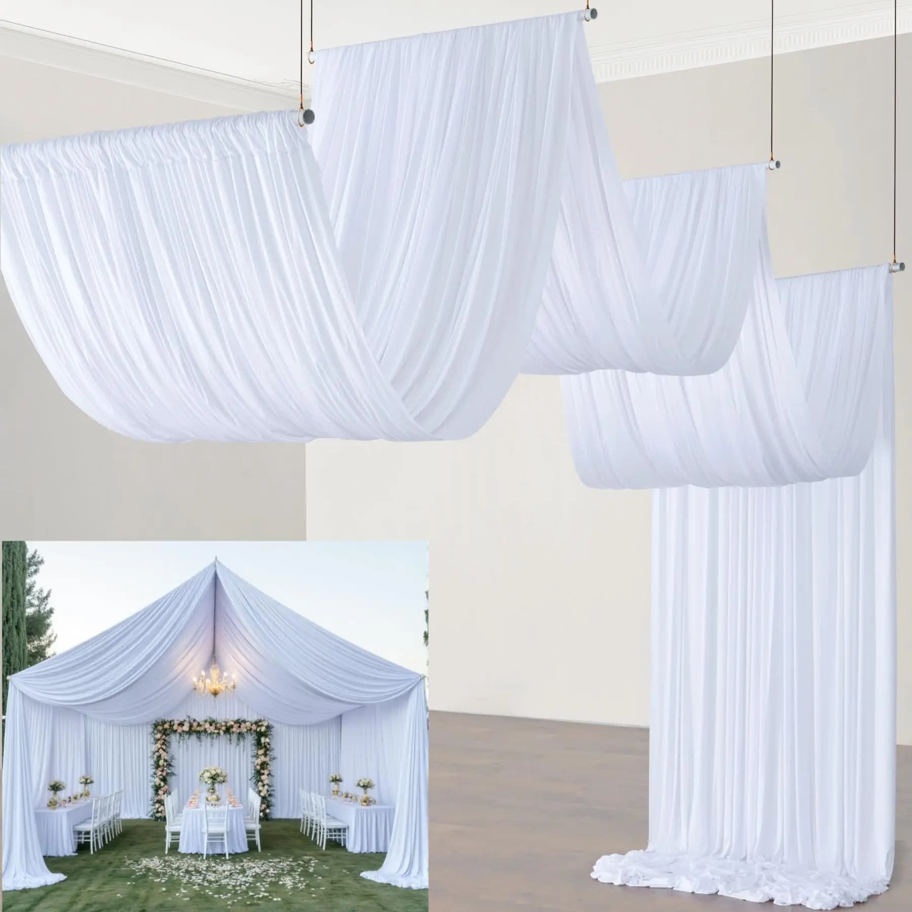 Cortinas de teto para cenário de 5 pés x 20 pés, sem rugas, cortinas para cerimônia de casamento, festas de aniversário, decoração de cortina