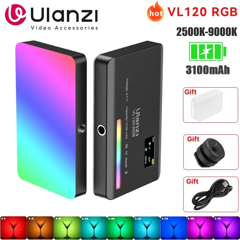 Ulanzi VL120 Luz de vídeo RGB colorida 2500K-9000K LED Iluminação para fotografia Luz regulável para câmera Lâmpada de preenchimento para