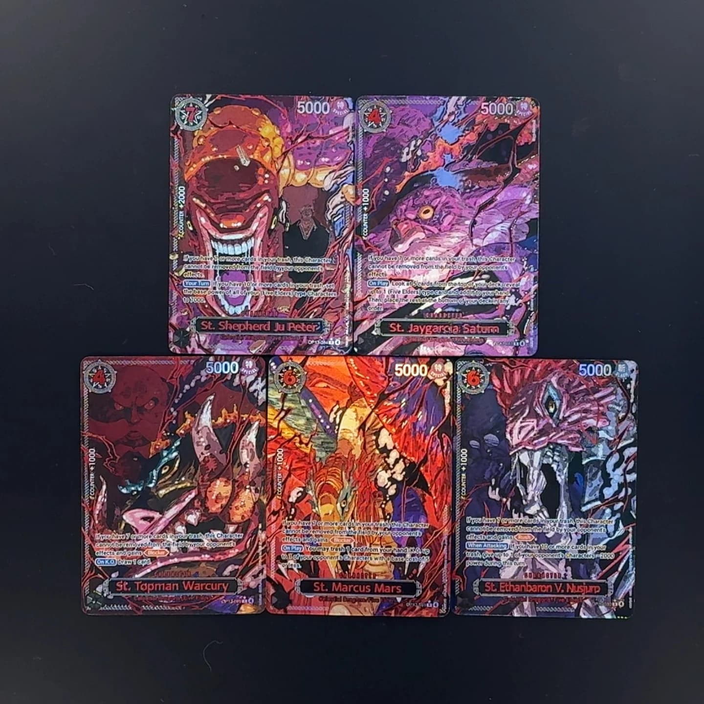Cartão de Personagem em Inglês One Piece TCG OPCG OP13 Imu Deck 5 Gorosei Nusjuro Saturn Ju.Peter Warcury Mars Cartão Texturizado com Folha