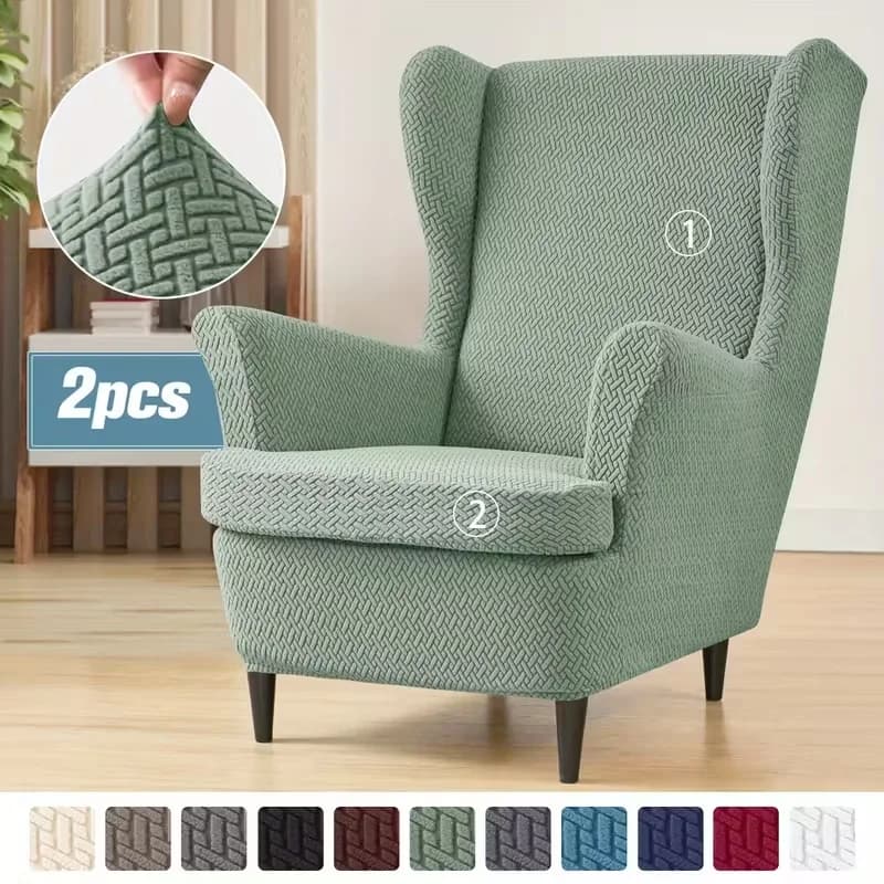 2 pçs/set jacquard asa cadeira cobre cor sólida estiramento wingback poltrona slipcovers anti-sujo móveis protetor decoração