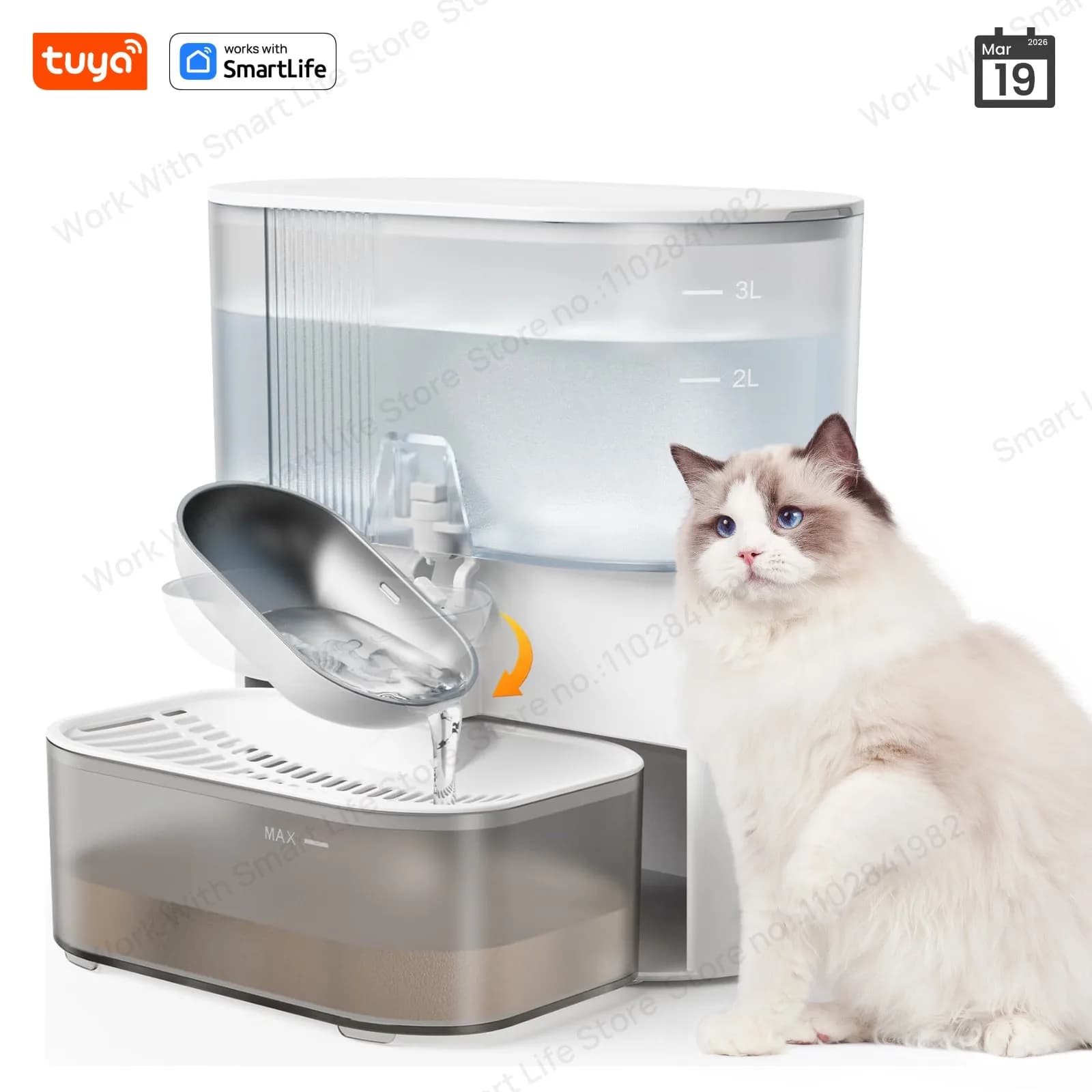 Fonte de Água para Animais de Estimação com Sensor Radar de 3L, Sem Filtro, Dispensador Automático Sem APP para Gatos e Cães Pequenos,