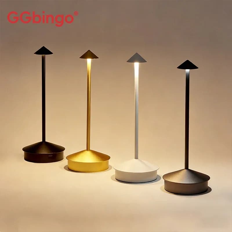 Luminária de Mesa LED GGbingo Recarregável com Sensor de Toque, Lâmpada de Mesa Sem Fio, 3 Cores, Luz Ambiente Criativa para Decoração de Quarto,