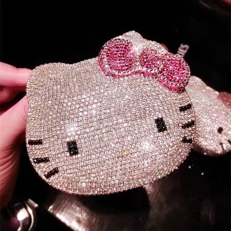Kawaii hello kitty papelaria calculadora com espelho pegajoso diamante cristal dobrável espelho de maquiagem diamante para estudantes meninas