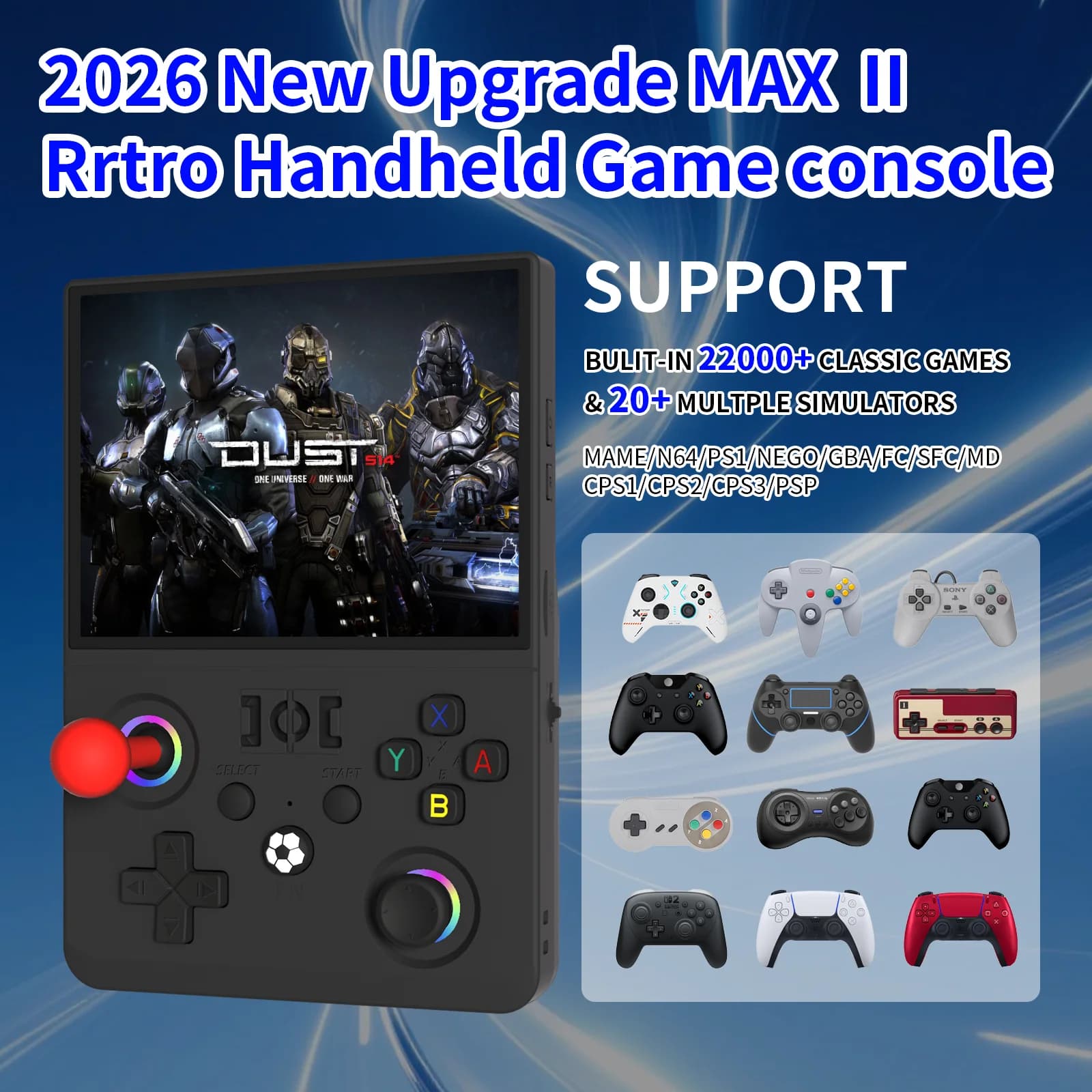 Novo Console de Jogos Portátil Retro R36MAX Ⅱ de 4,5 Polegadas com Tela IPS HD 1024x768, Sistema Linux de Código Aberto e 2 Joysticks