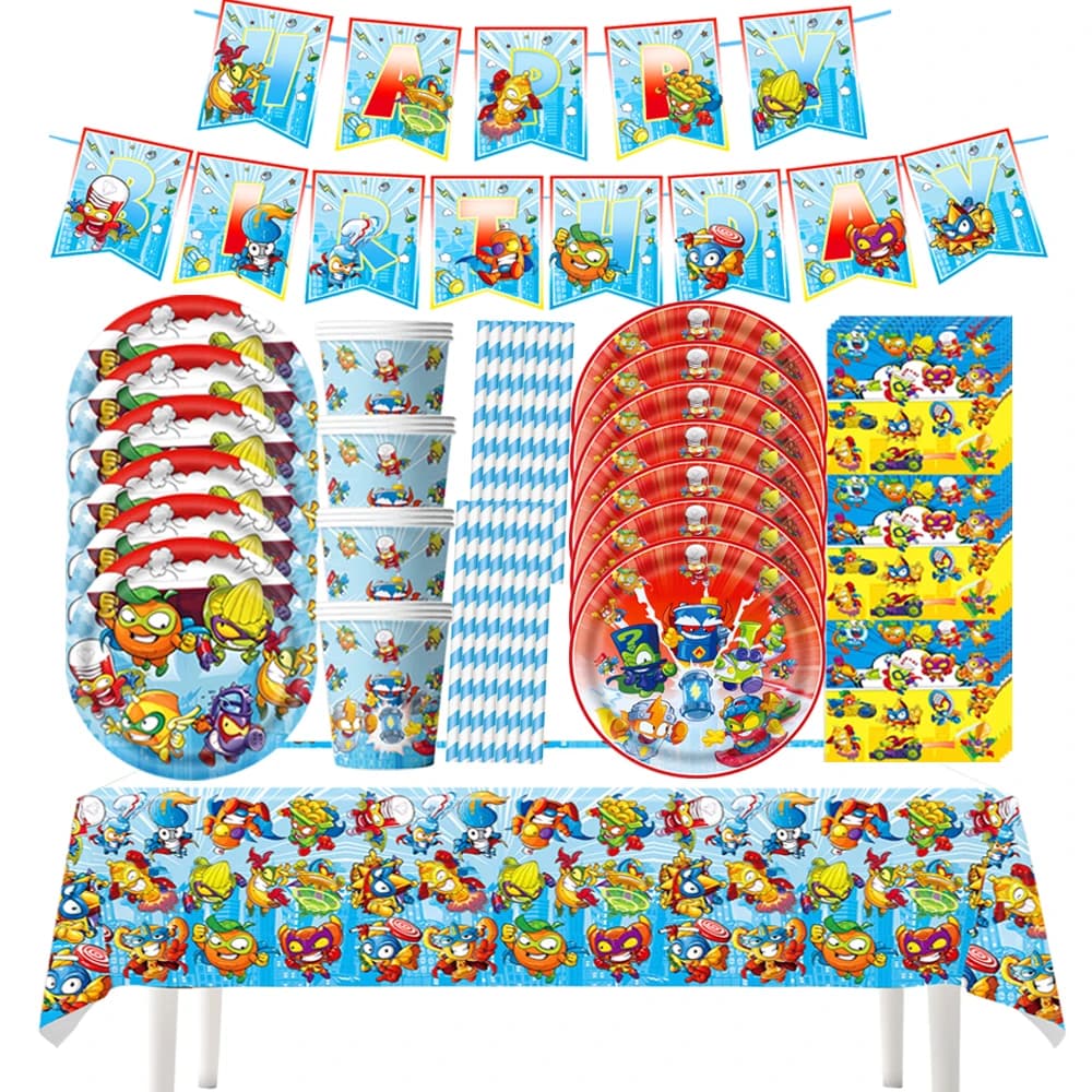 Superthings conjunto de aniversário superzings jogo festa decoração utensílios de mesa descartáveis pratos toalha de mesa copo meninos menina
