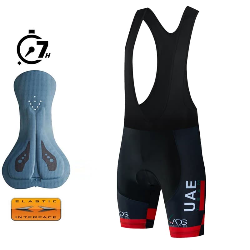 Bermudas de Ciclismo Masculinas UAE Pro Team para Verão com Almofada de Assento Dupla Flecha para 7 Horas de Ciclismo, Calções de Ciclismo de