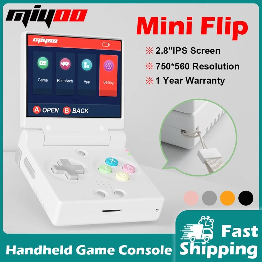 Console de Jogo Portátil MIYOO Mini Flip com Tela IPS de 2.8'' 750*560, Simulador de Consoles de Videogame Clássicos Retro, Presentes para Jogadores