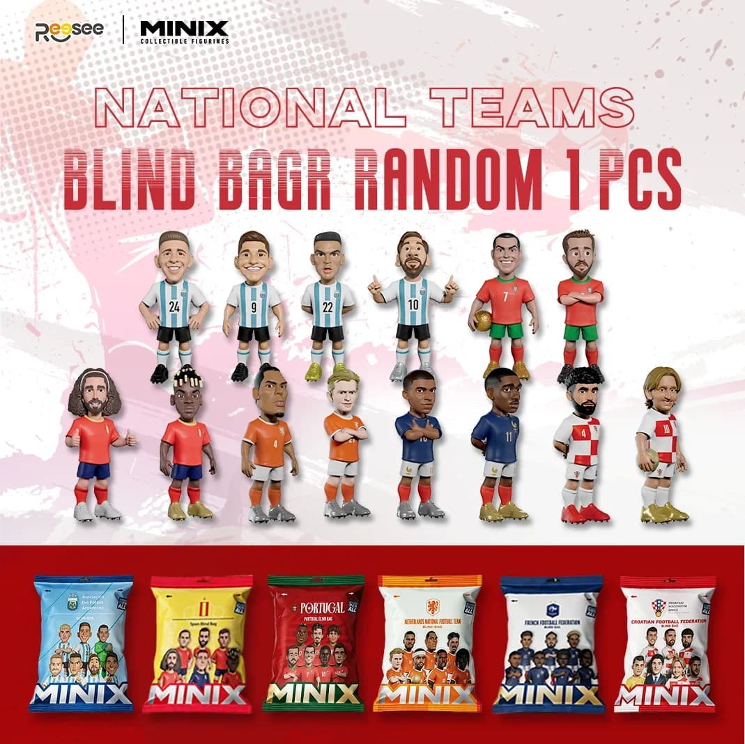 MINIX National Teams Mystery Blind Bag (Escolha um Aleatório), 6 Equipes e 14 Jogadores Estrela, Presente Colecionável Esportivo, Para Fãs de