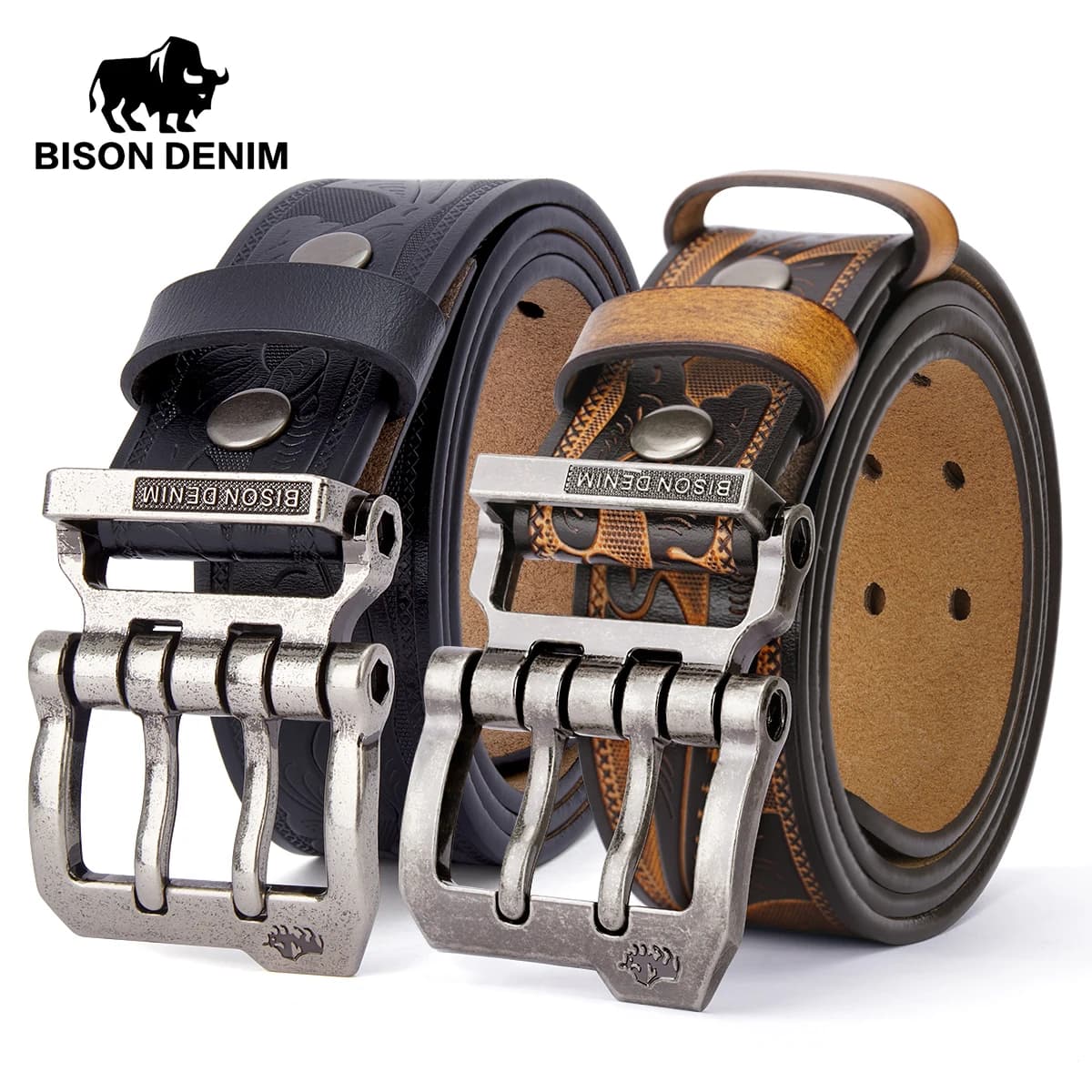 2024 bison denim cintos masculinos vaca divisão de couro genuíno pino fivela negócios cintura cintas retro pino fivela fantasia cinto masculino
