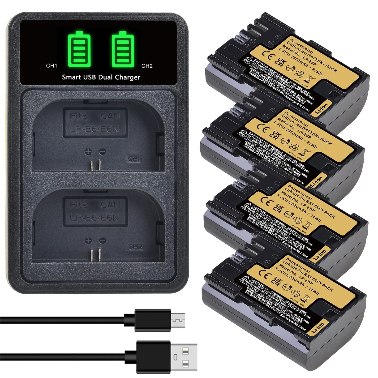 Bateria de íon-lítio 2850mAh LP-E6P LP-E6NH LP-E6N para Canon EOS R5 Mark II EOS R5 EOS R6 EOS R7 EOS R 5D II III IV 6D 6D II 7D