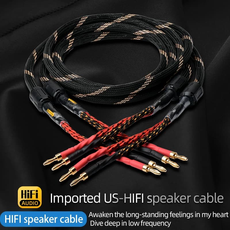 Um par de cabo de alto-falante hifi de alta pureza 6n ofc core com banana e plugue dourado y 24k cabo de buzina hifi para amplificador de alto-falante