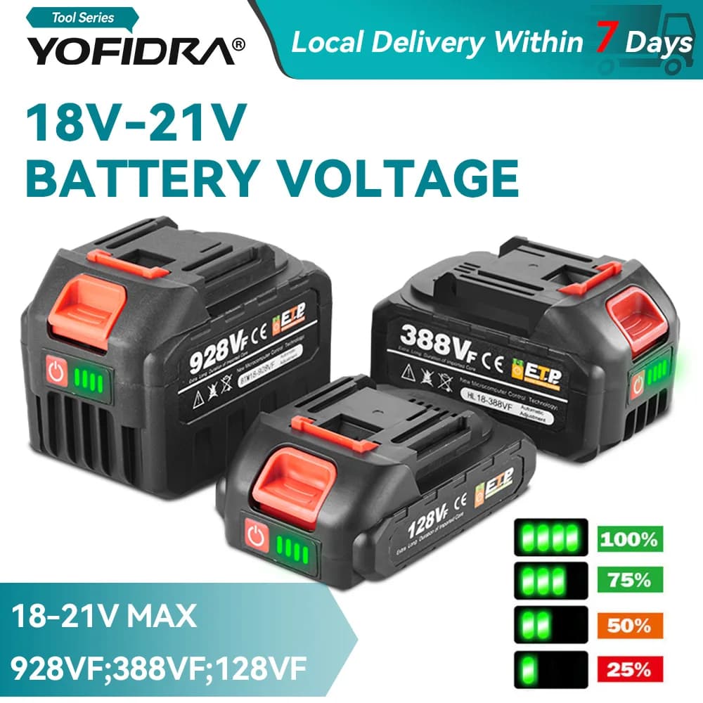 Yofidar 18-20v recarregável 928vf 388vf 128vf mais bateria de íon de lítio para 21v 18v bateria de substituição de ferramenta elétrica