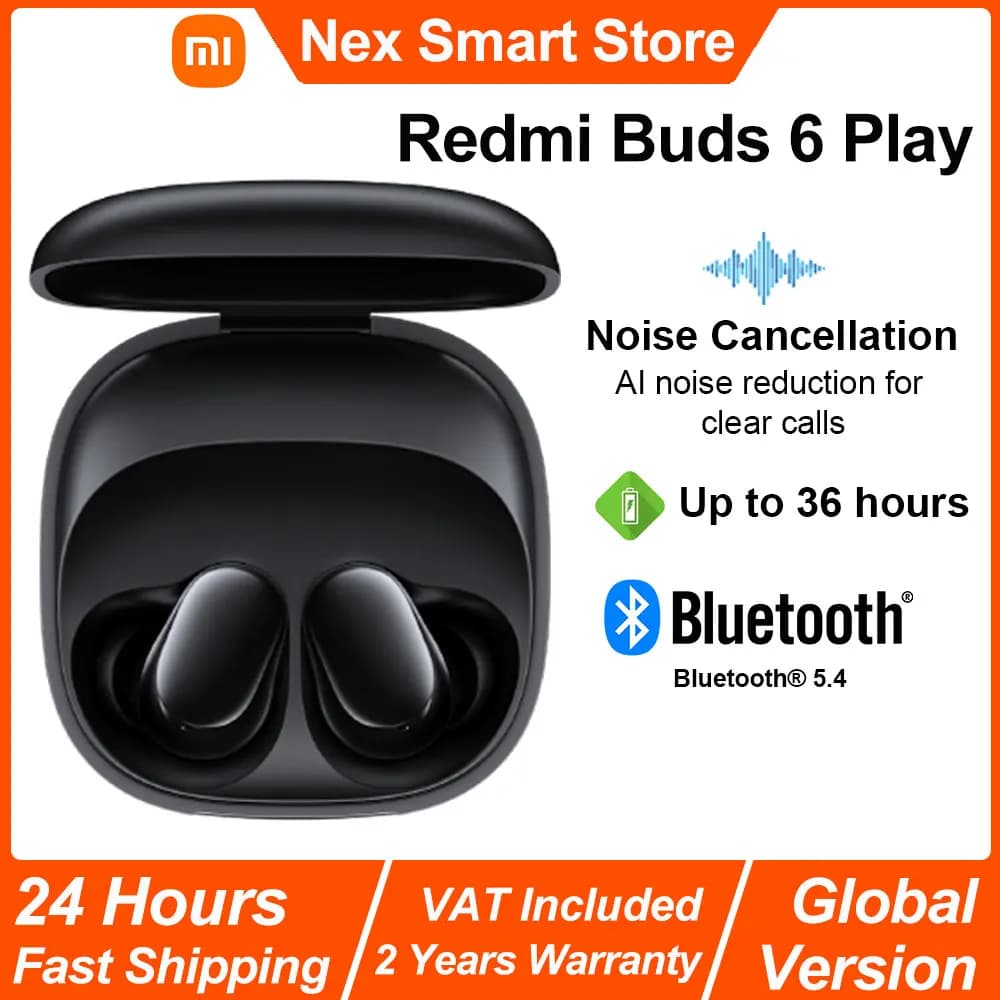 Xiaomi redmi buds 6 play fone de ouvido sem fio bluetooth, redução de ruído ai, fone de ouvido sem fio de controle de toque, longa resistência